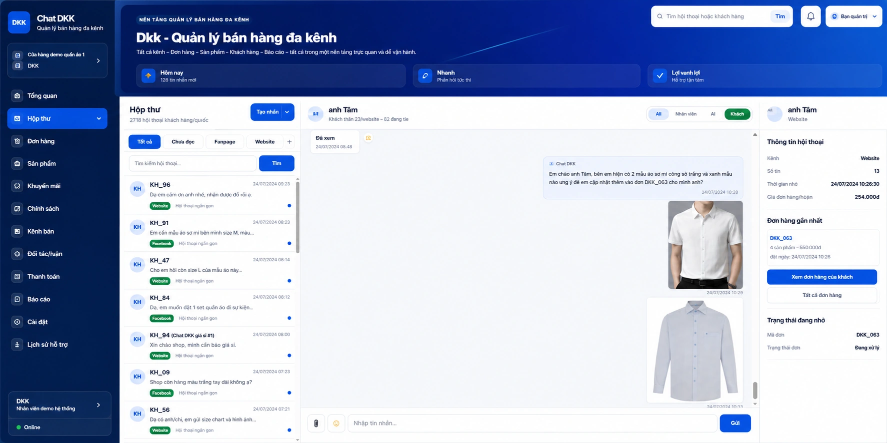 Giao diện Hộp thư đa kênh thật của ứng dụng Chat DKK
