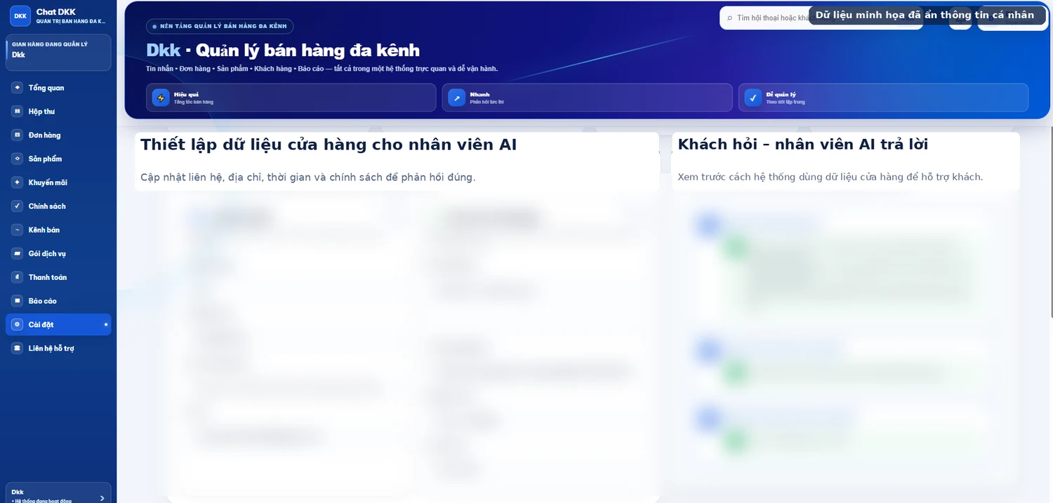 Thiết lập dữ liệu cửa hàng trên ứng dụng Chat DKK